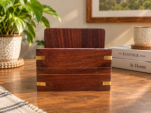 Juego de posavasos de madera con soporte, 6 posavasos cuadrados con detalles en latón de B H Brothers - Product Image 6
