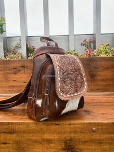 Nouveau fait à la main élégant en cuir véritable sac à dos en cuir de vachette Western usiné à la main en cuir femmes conception sacs vente chaude sac à dos Durable - Product Image 4