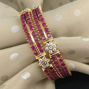 Floral Ruby and White American Diamond Bangles Wreath Accessories - Product Image 1