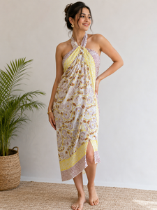 Pure cotton pareo bagru print border <b>sarong</b> handmade scarf beach <b>wrap</b> lightweight coverup high quality resort shawl for women - Product Image 1