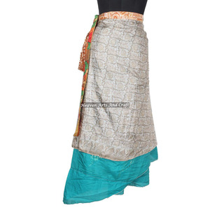 New Fashion Asymmetrical Red Color Printed Silk Wrap <b>Skirt</b> <b>Boho</b> Stylish Multi Color Summer Wear Comfortable Fashion Hippie Style - Product Image 1