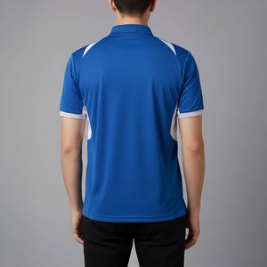 Customized Men's Blue <b>White</b> Solid Turn Collar Short Sleeve for Shirt Front Logo Regular Fit Casual Knitted Polyester Breathable - Product Image 6