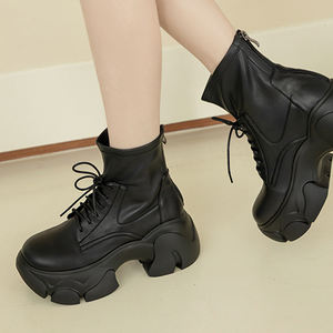 Bottines à plateforme à talon épais de 8,5 cm pour femme Ann'S, en cuir véritable, fermeture éclair, doublure de talon rembourrée pour un confort accru - Product Image 6