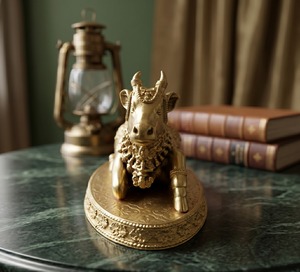 Ídolo de Nandi chapado en latón puro de Jaipur Metals |   Estatua Hindú Hecha a Mano 100% en Latón |   Regalo para el hogar, la oficina y la ceremonia Pooja |   10x6x6 cm |   198g - Product Image 6