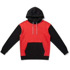 Men's <b>Red</b> Black Color Blocking Hooded Sweatshirt <b>Hoodie</b> Custom Logo Casual Fleece Pullover Sweatshirt With Pocket - Product Image 3