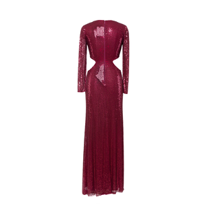 Lentejuela Roja |   Vestido de Noche |   Manga Larga |   Cuello en V con abertura |   Corte alto con abertura en la cintura |   Vestido Largo Hasta el Suelo |   Elegante Fiesta |   Ropa de Graduación - Product Image 2