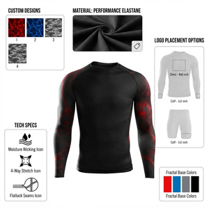 Men <b>Compression</b> Rash Guard Long Sleeve Sports Jersey Printed Fitness <b>Shirt</b> MMA Training Top Black Red Pattern Fitted Crew Neck - Product Image 6