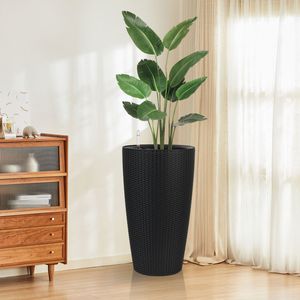 Vaso Moderno per Piante da Interno/Esterno, 22,5 Pollici, Grande, in Plastica Nera con Design Imitazione Rattan, Vasi e Fioriere Intelligenti - Product Image 4