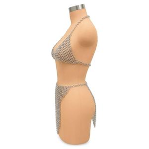 <b>Silver</b> Plated Stainless Steel Chainmail <b>Bikini</b> Set Irregular Fashion Armor Wear for Women - Product Image 3