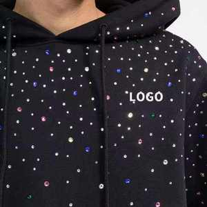 เสื้อฮู้ดดี้ผู้ชายแบบพรีเมียมสั่งทำพิเศษ ประดับด้วยคริสตัล ผ้าฝ้ายฟลีซ ทรงปกติ สไตล์ลำลอง สตรีทแวร์ รับผลิตแบบ OEM ขายส่งจากโรงงานในสหรัฐอเมริกา - Product Image 1