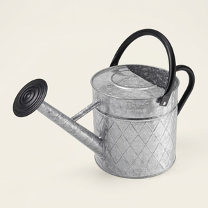 Vintage Galvanized Metal Watering Can with Diamond Embossed Pattern and Dual Wooden Handles Decorative Rustic Farmhouse Style - Product Image 4
