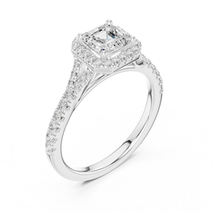 Anillo de Compromiso con Diamante Cultivado en Laboratorio, Corte Asscher, Brillante, Elaborado en Oro Blanco de 14k, Certificado GRA, Calidad Fina, con Acentos Laterales - Product Image 4
