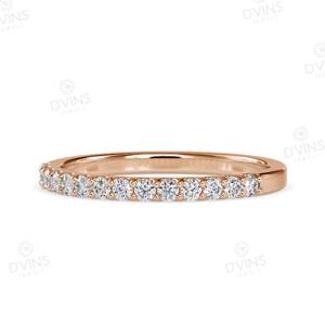 Anillo de Boda de Media Eternidad con Diamante de Corte Brillante Redondo Certificado por IGI para Mujer, Oro Sólido de 14K, Clásico y Fino - Product Image 3