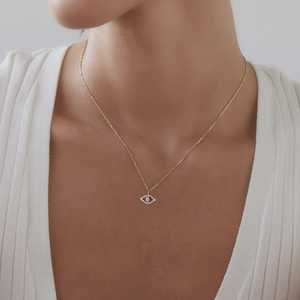 Collar con Colgante de Diamante en Forma de Ojo Turco, Oro Sólido de 14K/18K, 16 Pulgadas Ajustable, Amuleto de Ojo de la Suerte, Certificado de Lujo - Product Image 2