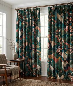 Artistic Crane And Cherry Curtain Velvet Or Blackout Art Nouveau <b>Window</b> Panel Elegant Printed Drapes for Living Room Bedroom - Product Image 4