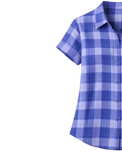 Custom Blue And White Plaid Womens Short Sleeve Button Up Shirt Casual Summer Lightweight Breathable <b>Checkered</b> <b>Top</b> With Pocket - Product Image 3