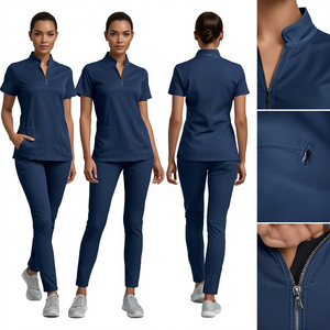 Women Mandarin Collar Zip Breathable Comfortable Hospital <b>Scrub</b> <b>Set</b> - Product Image 1