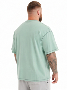 Plus Size Men's T-Shirt Short Sleeve O-Neck Cotton Jersey Casual Tee Letter Embroidered Front Contrast Seam Men Oversized Tee - Product Image 4