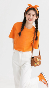 Camiseta de algodón 95% + 5% elastano, tejido twill, informal/estilo urbano/ropa de playa, naranja, estampado regular (estampado gráfico) - Product Image 2