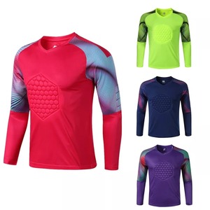 เสื้อผู้รักษาประตูฟุตบอลแขนยาวสีม่วงสำหรับผู้ชาย คอวี พิมพ์ลายเรขาคณิต บุฟองน้ำ ระบายอากาศได้ดี ซับเหงื่อ ทรงสปอร์ต - Product Image 1
