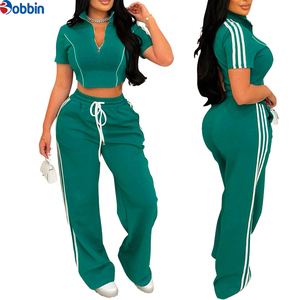 Conjunto de Dos Piezas de Alta Calidad, Pantalones Largos Casuales con Cierre Frontal y Top Corto de Punto con Cuello Alto y Mangas Cortas - Product Image 2