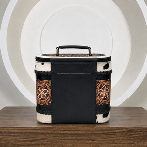 Wholesale Portable Women <b>Makeup</b> <b>Box</b> Toiletry Bag Cowhide & Tooled Leather Jewelry Case Organizer Travel Cosmetic Bag With Handle - Product Image 2