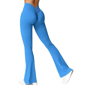 Wholesale 2025 Women's Scrunch <b>Flare</b> <b>Leggings</b> V Back Butt Lifting Wide Leg High Waist Gym Workout Yoga Quick Dry Sustainable - Product Image 1
