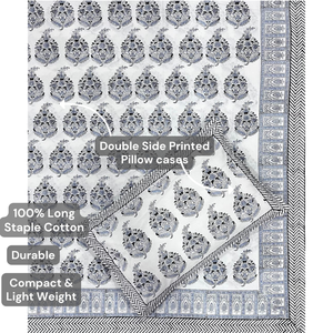 Parure de lit plate en pur coton Jaipur, imprimée à la main, teintures non toxiques, 108x90, 200TC, 3 pièces, douce, durable, écologique, lavable en machine - Product Image 4