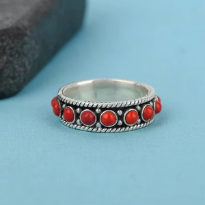 Anillo de Coral Rojo al por Mayor, Plata de Ley 925, Hecho a Mano, Anillo de Eternidad Completo, Anillo Apilable, Joyería Minimalista para Mujer - Product Image 5