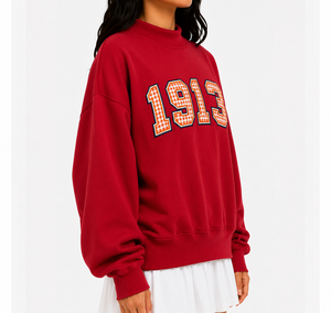 Sweat-shirt oversize à col montant pour femme, imprimé floral, avec logo appliqué personnalisé, pull décontracté, vente en gros d'usine - Product Image 3