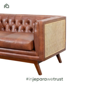 Canapé Chesterfield en cuir véritable deux places, design moderne, dossier en rotin, mousse haute densité, mobilier d'hôtel et de maison Dona - Product Image 4