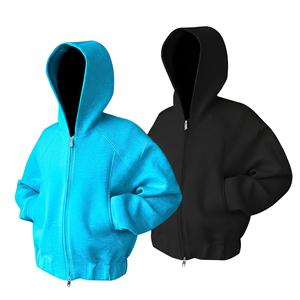 Sweat-shirt à capuche unisexe à fermeture éclair, couleur unie, coupe ample, décontracté, imprimé numérique, respirant, écologique, tricoté - Product Image 5