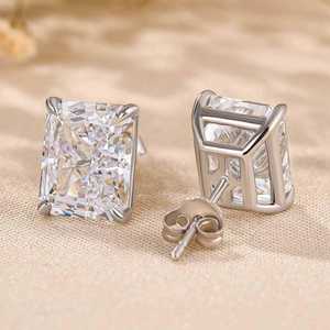Pendientes Solitarios de Diamante Moissanite de Corte Radiante de 2 Quilates, Plata 925, Joyería Fina para Fiestas, Bodas, Regalo para Enamorados - Product Image 5