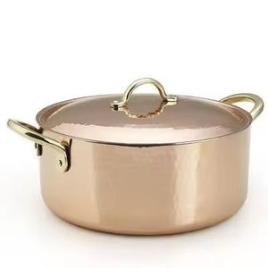 Olla de Cobre Martillado con Tapa y Asas de Acero Inoxidable, 33 cm de Diámetro, Cazuela de Lujo Aislada para Buffet, para Hostelería y Catering - Product Image 6