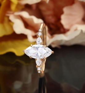 Marquise Cut Moissanite 925 Sterling <b>Silver</b> <b>Solitaire</b> Engagement <b>Ring</b> Elegant Vintage Style Wedding & Party Jewelry Gift for Her - Product Image 2
