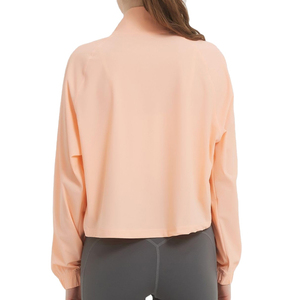 Women's Regular Fit 100% Nylon Four-Way Stretch <b>Yoga</b> <b>Jacket</b> with Front Logo Zipper Design Cropped Long Sleeve Sports Wear - Product Image 3