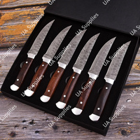 Cuchillos de Cocina Personalizados Hechos a Mano, Profesionales, Ecológicos, de Acero de Damasco, de 6 Piezas, con Hoja Entera Parcialmente Dentada, Ambidiestros