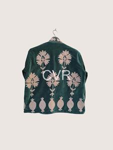 Chaqueta de terciopelo verde con cuello mandarín, manga larga, bordado floral a mano, estilo chino, ropa de abrigo de otoño para adultos - Product Image 2
