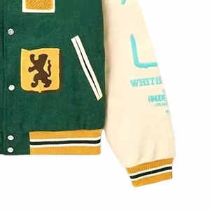เสื้อแจ็คเก็ตวาร์ซิตี้สีเขียวสำหรับผู้ชาย สไตล์พรีปปี้ ปักตัวอักษร P ดีไซน์ปกเสื้อพับได้ ทรงปกติ จากผู้ผลิต - Product Image 6