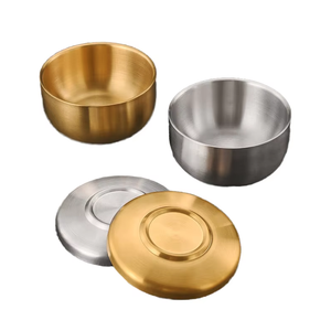 Premium Brass Stainless Steel Bowl Set with Lids Multipurpose Serving <b>Storage</b> Bowls Elegant Kitchen Dining - Product Image 1
