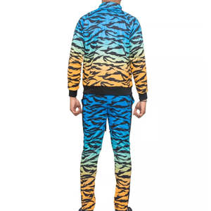 Conjunto Deportivo de Invierno para Hombre, Azul y Amarillo Degradado, Corte Regular, Cierre con Cordón, Ecológico, Transpirable, Pantalones Deportivos - Product Image 3