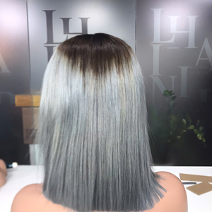 Precio al por mayor 100% Raw Virgin Vietnamita Human Lace Peluca corta Trama Hueso Recto Color gris Super Double Drawn Extensiones de cabello - Product Image 3