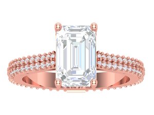 Anillo y colgante de diamante con corte esmeralda convertible 2 en 1 |   Anillo de Compromiso con Fianza Oculta |   Oro Sólido - Product Image 5