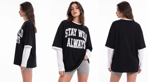 100% Cotton Double Layer T Shirt Ladies Boxy Tee <b>Top</b> Oversized Long Sleeve T-Shirts Women Custom Embroidered Dual Sleeve Tee - Product Image 4