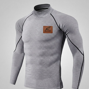 Chemise de compression pour homme avec logo personnalisé 2024, de haute qualité, respirante, tricotée, unie, décontractée, avec col rond et manches longues - Product Image 1