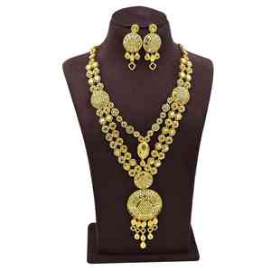 เครื่องประดับทองเหลืองแฟชั่นขายส่ง ชุบทอง 14K18K24K ไมครอน สร้อยคอแบบกล่องยาวสำหรับเจ้าสาว ชุดเครื่องประดับสไตล์ดูไบแบบดั้งเดิม - Product Image 1