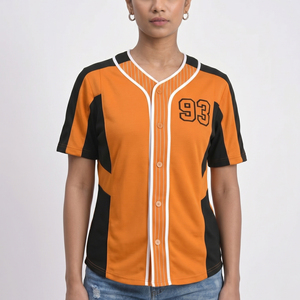 เสื้อเบสบอลคอวีสำหรับผู้หญิง เสื้อเบสบอลแขนสั้นสำหรับผู้หญิง เสื้อเบสบอลติดกระดุมสำหรับผู้หญิงแบบแห้งเร็ว - Product Image 1