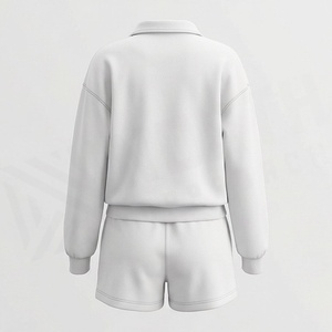 Conjunto de 2 Piezas para Mujer con Estampado de Letras Sunrise, Sudadera de Felpa y Pantalones Cortos, Corte Holgado Informal, Cuello Camisero, Color Blanco, para Primavera/Verano - Product Image 2