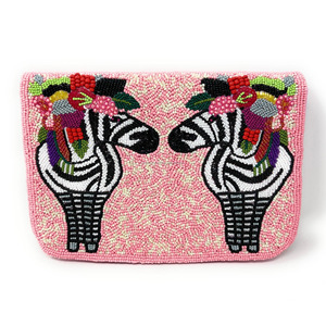 Bolso de Mano de Diseño con Bordado de Zebra, Hecho a Mano, Anti-Robo, Duradero, con Cierre Magnético, Decorado con Cuentas de Seda, Ideal para Regalo, 1L - Product Image 3