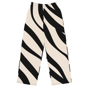 Pantalon large pour femme à imprimé zèbre, rayures beige et noires, tricoté, taille élastique, longueur intégrale, coupe ample, style artistique, loungewear et sportswear - Product Image 3